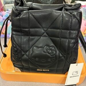 Hello Kitty Black Quilted Drawstring Crossbody Bag